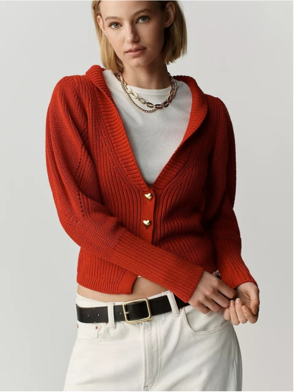 $178 MAEVE V Neck Heart Cardigan Sweater Red Small
